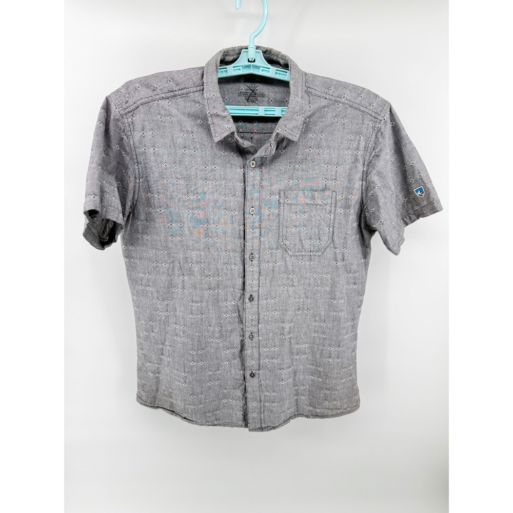 Kuhl Mens Gray Wildfibre Organic Cotton Short Sleeve Button Down Shirt Large